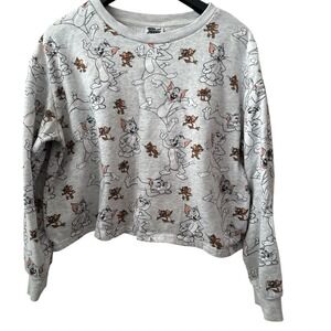 Tom and Jerry Graphic Cartoon Crewneck Cropped‎ Sweatshirt Size XL